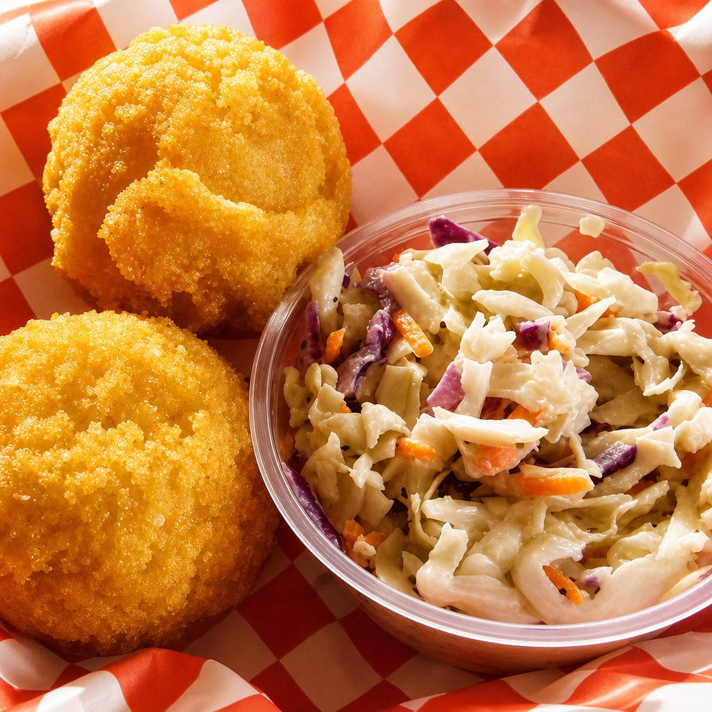 2 Hushpuppies & Coleslaw.