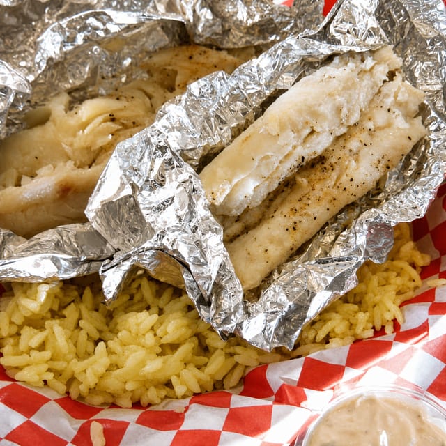 Baked Fish with Rice Pilaf.