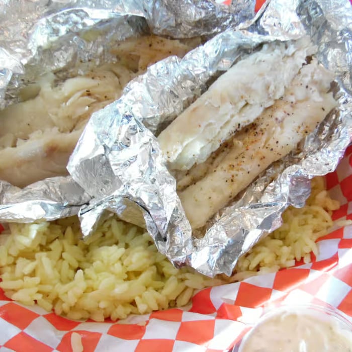 Baked Fish with Rice Pilaf.